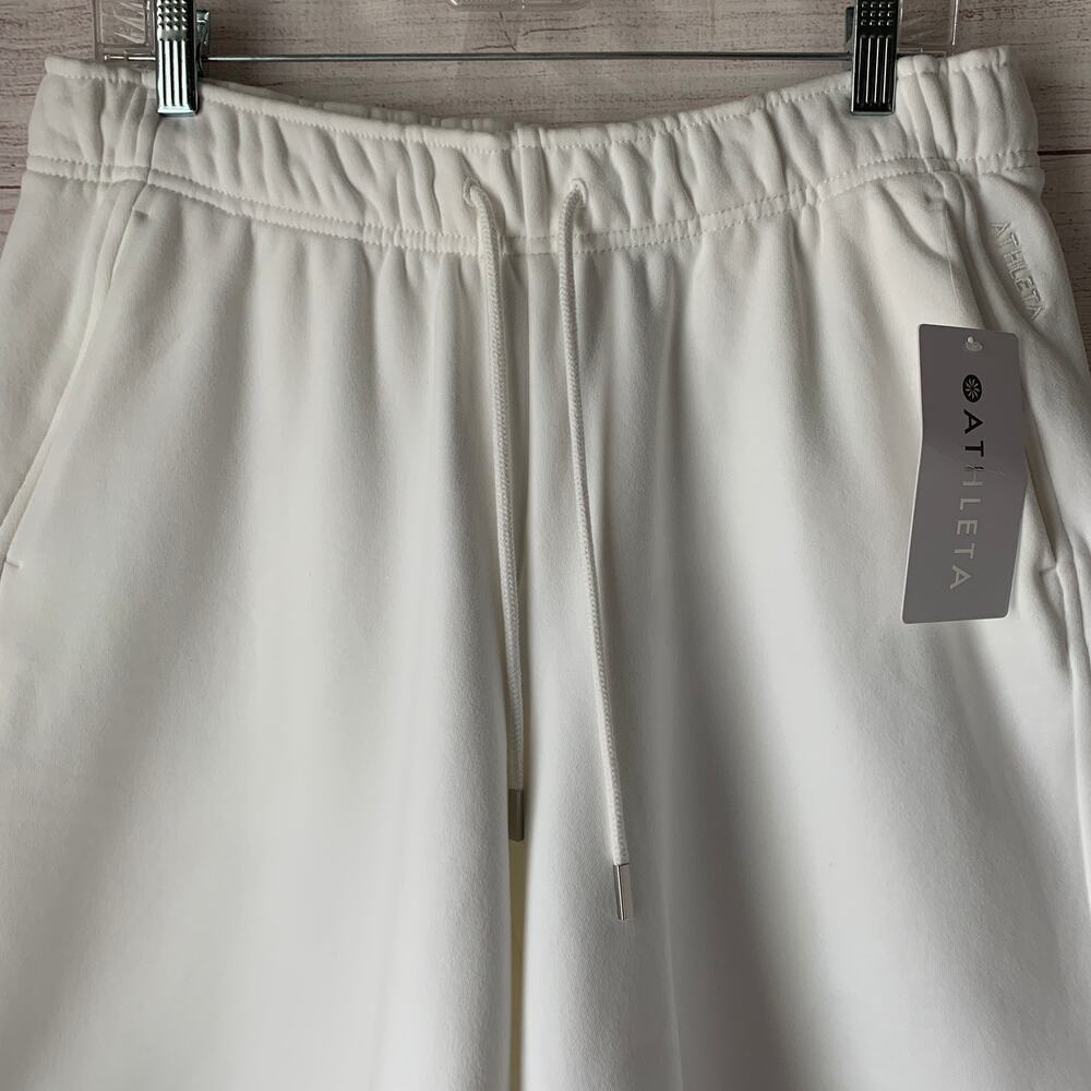 Athleta Terry Heavyweight Bermuda Shorts Bright White Drawstring Waist Size M - Picture 2 of 16